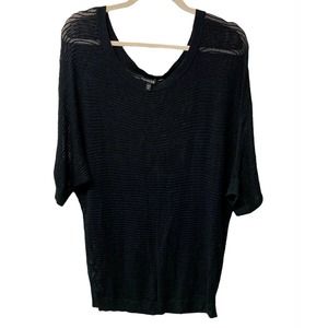 Express Open Weave Sweater Scoop Neck Drop Shoulder Black L
